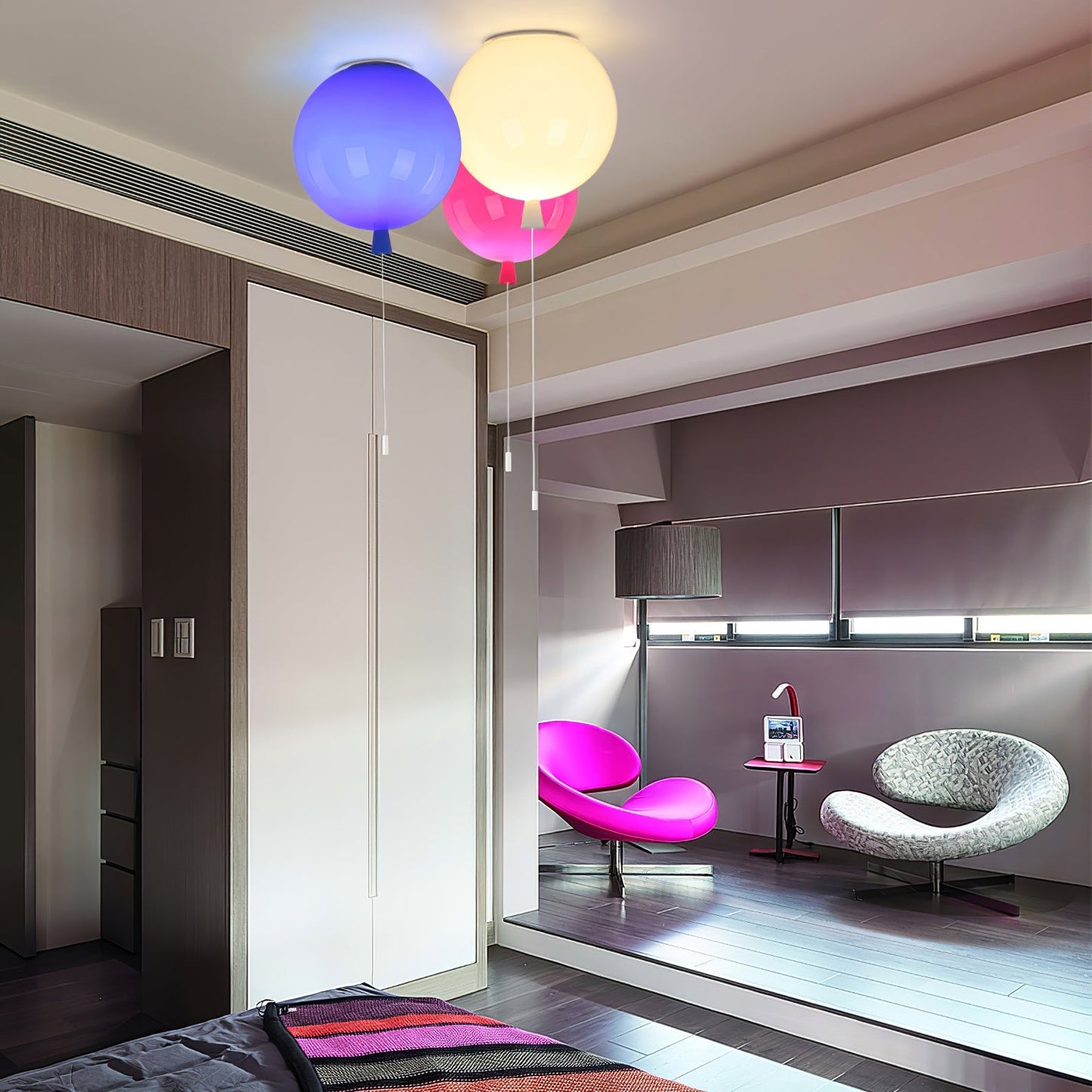 Ballonlamp Plafondlamp Plastic Wit Blauw Roze Oranje Kinderkamer Woonkamer Ø25 Ø30 Ø35cm Hanglamp Speels Trekkoordje