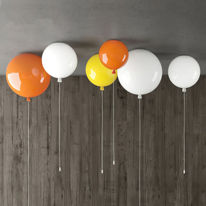 Ballonlamp Plafondlamp Plastic Wit Blauw Roze Oranje Kinderkamer Woonkamer Ø25 Ø30 Ø35cm Hanglamp Speels Trekkoordje