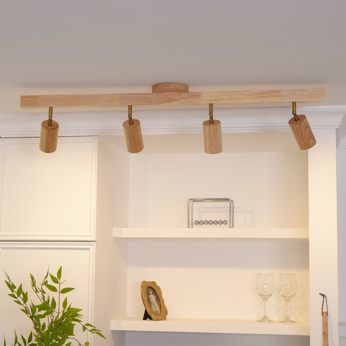 Houten Track Plafondlamp LED Houtlook Goud Verstelbare Spots Woonkamer Keuken Hal Scandinavisch Modern