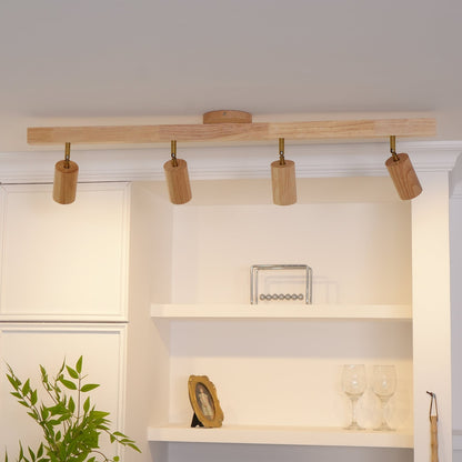 Houten Track Plafondlamp LED Houtlook Goud Verstelbare Spots Woonkamer Keuken Hal Scandinavisch Modern