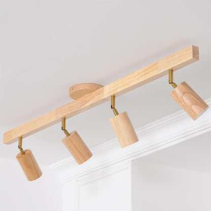 Houten Track Plafondlamp LED Houtlook Goud Verstelbare Spots Woonkamer Keuken Hal Scandinavisch Modern