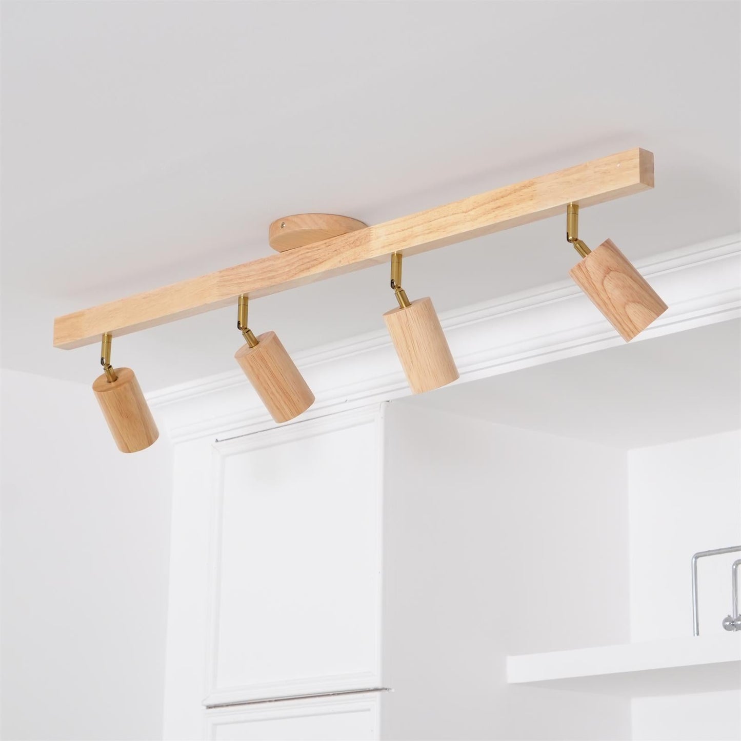 Houten Track Plafondlamp LED Houtlook Goud Verstelbare Spots Woonkamer Keuken Hal Scandinavisch Modern
