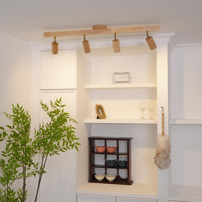 Houten Track Plafondlamp LED Houtlook Goud Verstelbare Spots Woonkamer Keuken Hal Scandinavisch Modern