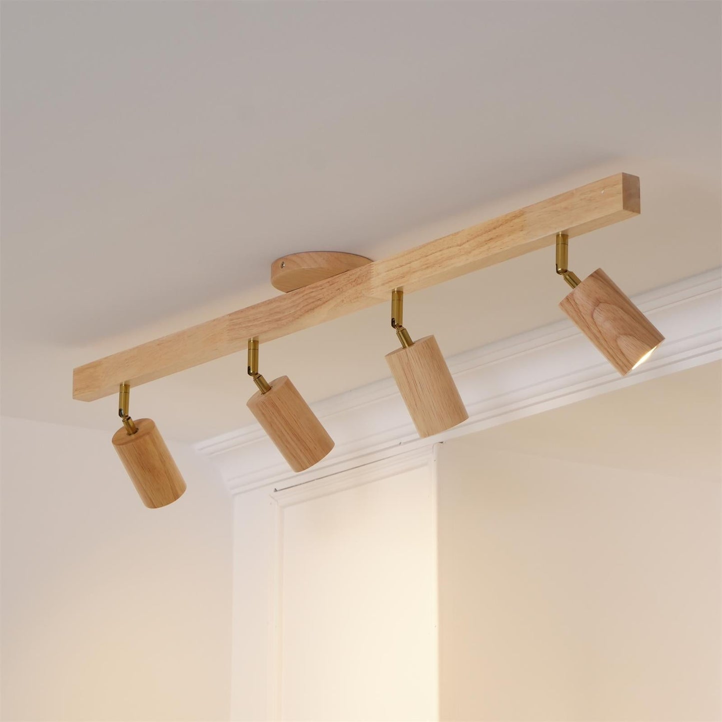 Houten Track Plafondlamp LED Houtlook Goud Verstelbare Spots Woonkamer Keuken Hal Scandinavisch Modern