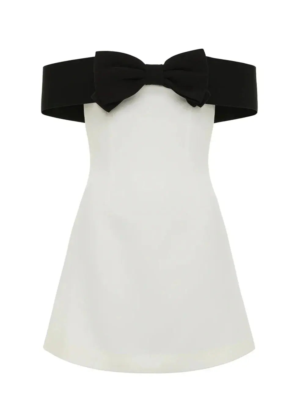 Witte Jurk met Diepe Hals en Zwarte Strik