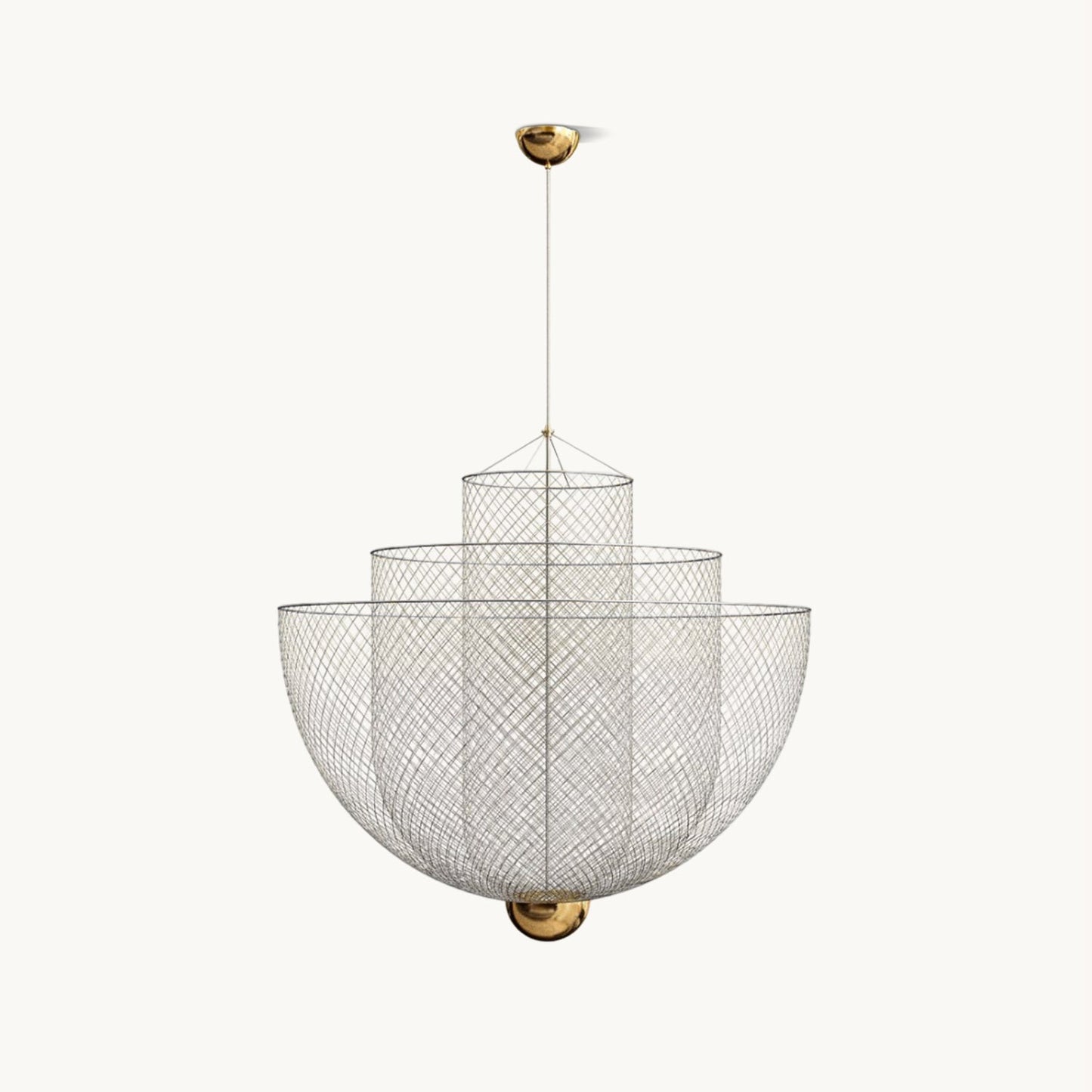 Geometrische Metalen Kroonluchter met Geïntegreerde LED en Messing Accenten – Drie Gelaagde Designlamp