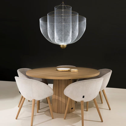 Geometrische Metalen Kroonluchter met Geïntegreerde LED en Messing Accenten – Drie Gelaagde Designlamp