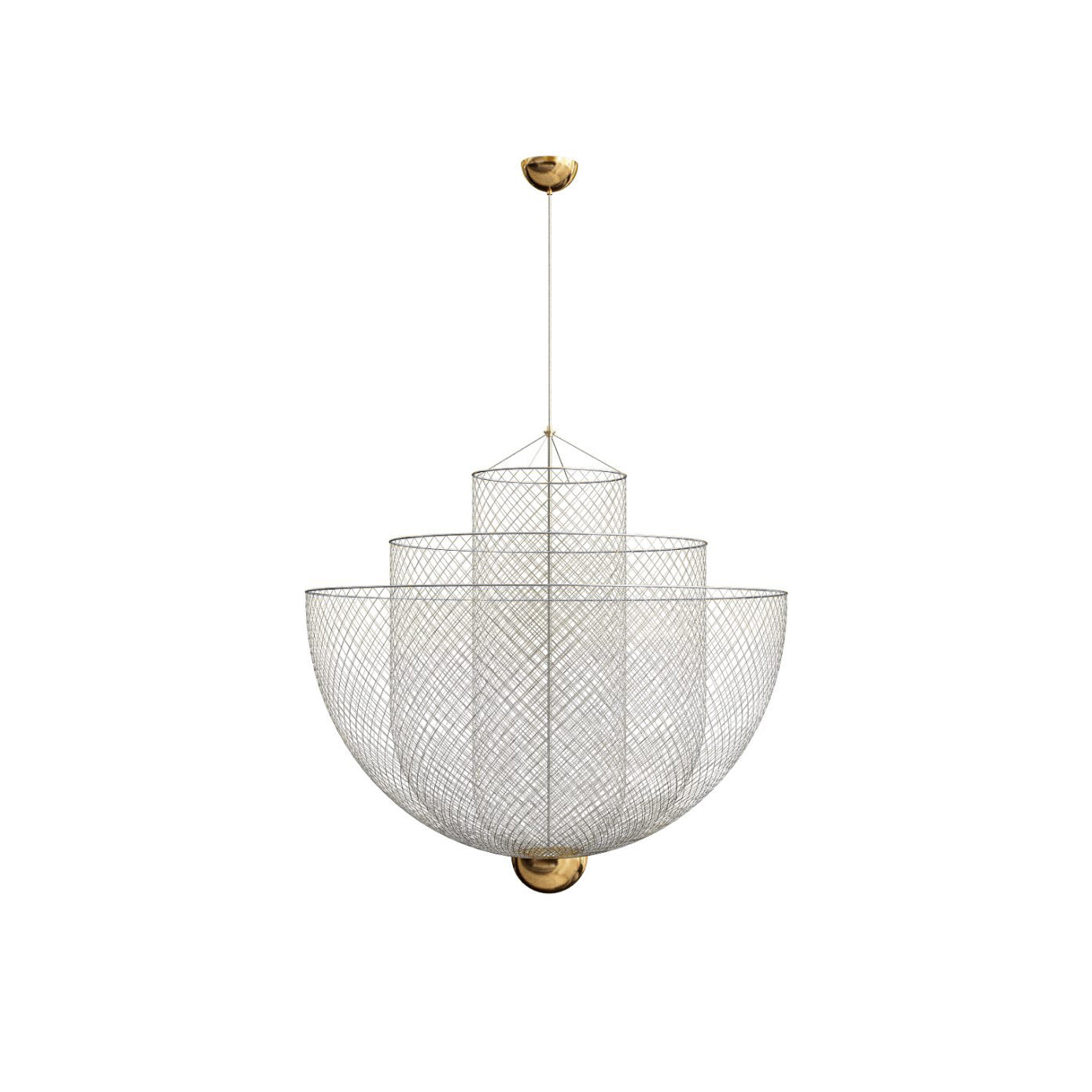 Geometrische Metalen Kroonluchter met Geïntegreerde LED en Messing Accenten – Drie Gelaagde Designlamp