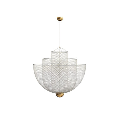 Geometrische Metalen Kroonluchter met Geïntegreerde LED en Messing Accenten – Drie Gelaagde Designlamp