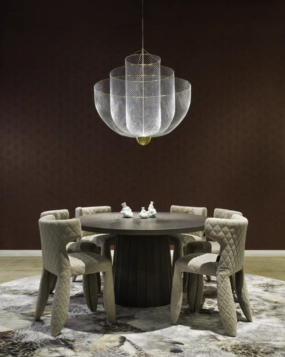 Geometrische Metalen Kroonluchter met Geïntegreerde LED en Messing Accenten – Drie Gelaagde Designlamp