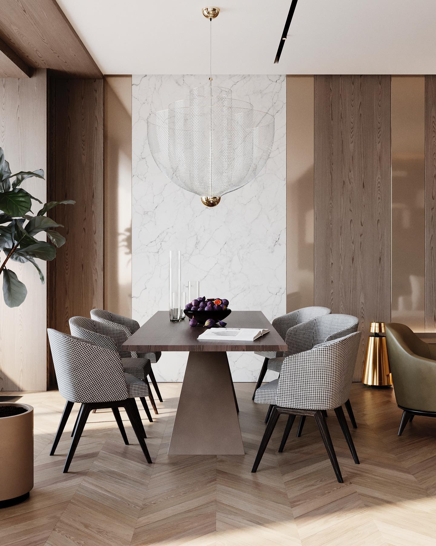 Geometrische Metalen Kroonluchter met Geïntegreerde LED en Messing Accenten – Drie Gelaagde Designlamp
