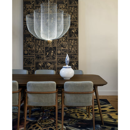 Geometrische Metalen Kroonluchter met Geïntegreerde LED en Messing Accenten – Drie Gelaagde Designlamp