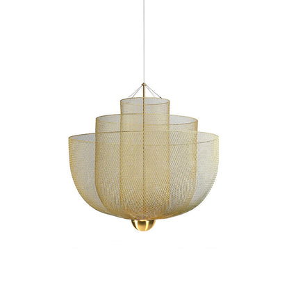 Geometrische Metalen Kroonluchter met Geïntegreerde LED en Messing Accenten – Drie Gelaagde Designlamp