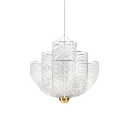 Geometrische Metalen Kroonluchter met Geïntegreerde LED en Messing Accenten – Drie Gelaagde Designlamp
