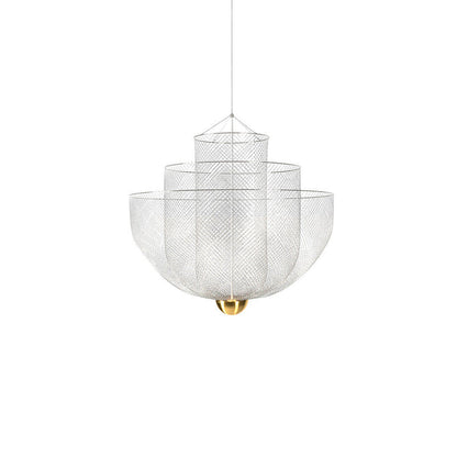 Geometrische Metalen Kroonluchter met Geïntegreerde LED en Messing Accenten – Drie Gelaagde Designlamp