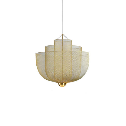 Geometrische Metalen Kroonluchter met Geïntegreerde LED en Messing Accenten – Drie Gelaagde Designlamp