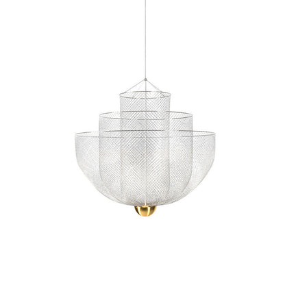 Geometrische Metalen Kroonluchter met Geïntegreerde LED en Messing Accenten – Drie Gelaagde Designlamp