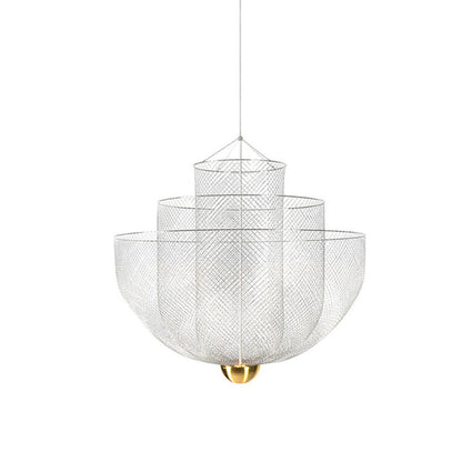 Geometrische Metalen Kroonluchter met Geïntegreerde LED en Messing Accenten – Drie Gelaagde Designlamp