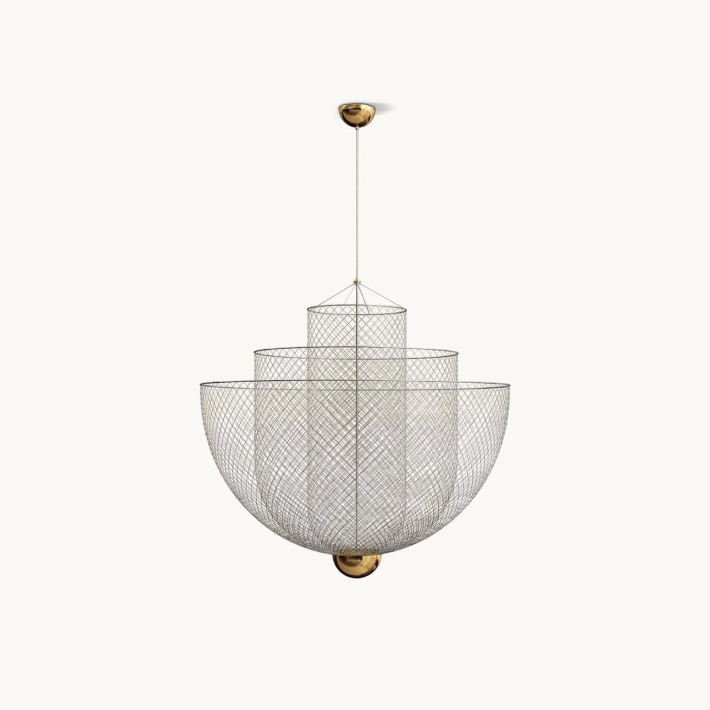 Geometrische Metalen Kroonluchter met Geïntegreerde LED en Messing Accenten – Drie Gelaagde Designlamp