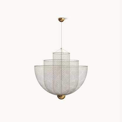 Geometrische Metalen Kroonluchter met Geïntegreerde LED en Messing Accenten – Drie Gelaagde Designlamp