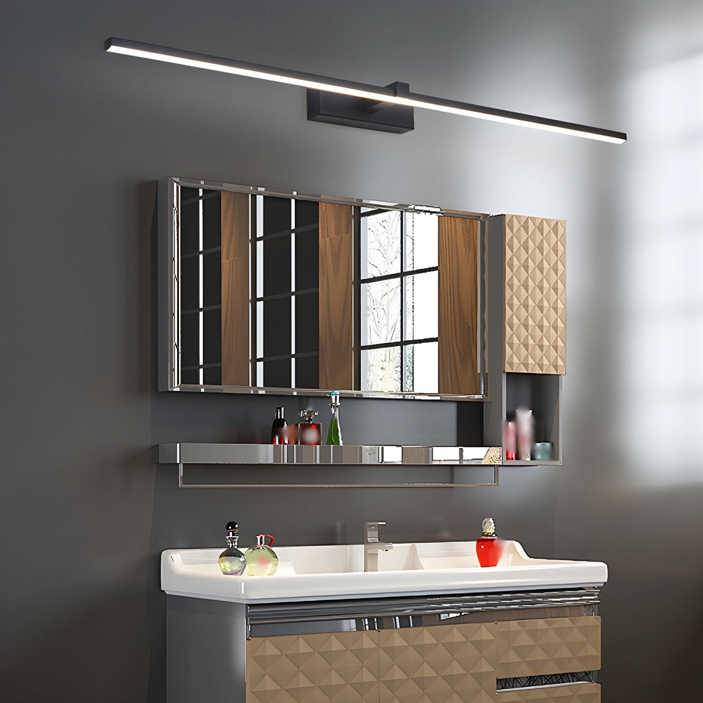 Lineaire Spiegelverlichting Metaal – Geïntegreerde LED Wandlamp in Zwart – 3 Lengtes