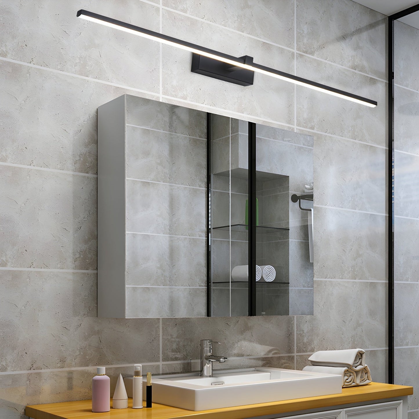 Lineaire Spiegelverlichting Metaal – Geïntegreerde LED Wandlamp in Zwart – 3 Lengtes