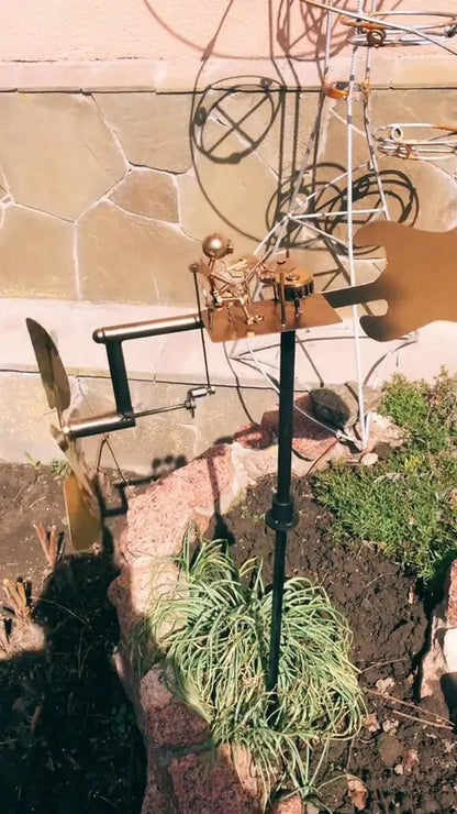 Windmolen Metaal Handgelast 32x15cm Muzikant Gitaar Tuin Terras Balkon Decoratie Windvaan Roestvrij Cadeau Muziekliefhebber