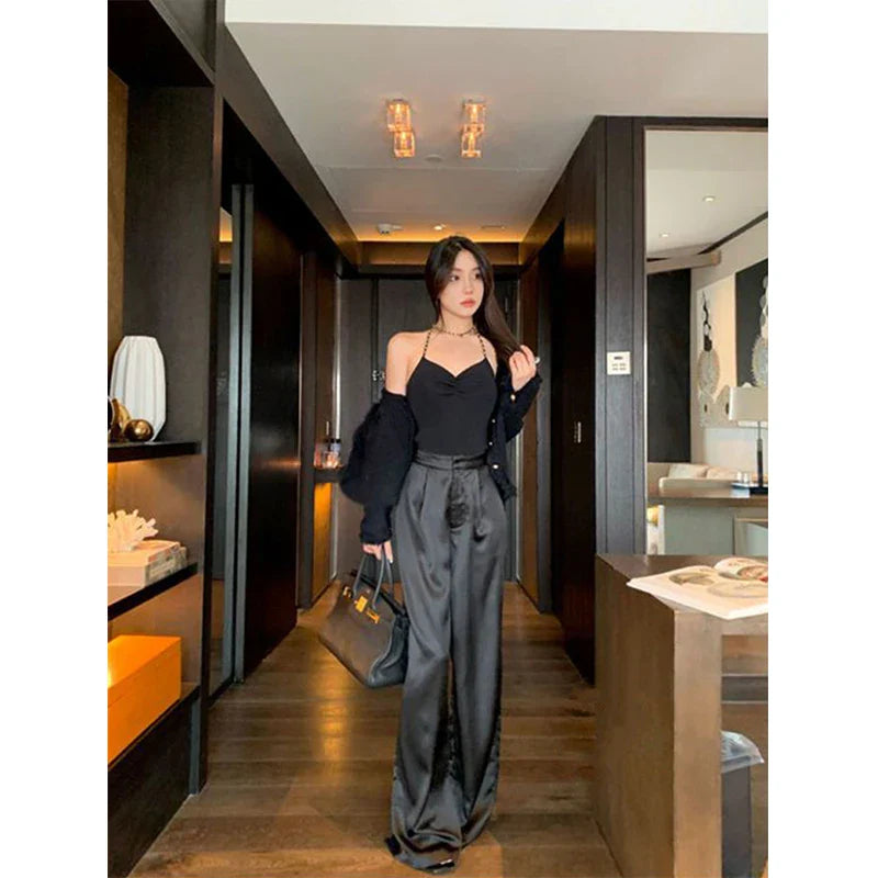 Luxueuze Satijnen Broek Wijd Model Dames