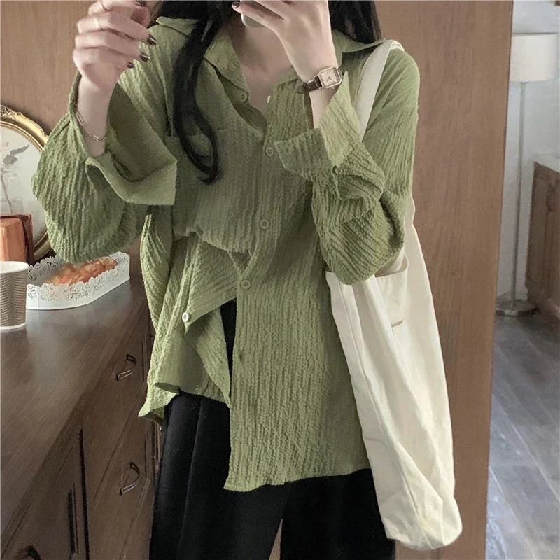Groene Oversized Blouse Vintage Look