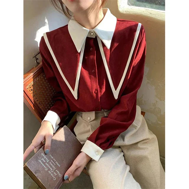 Elegante Chiffon Blouse Vintage Stijl Vrouwelijk