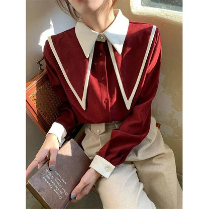 Elegante Chiffon Blouse Vintage Stijl Vrouwelijk