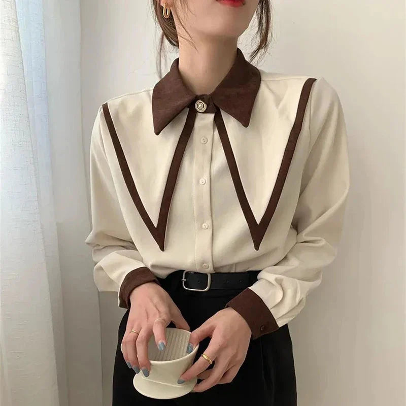 Elegante Chiffon Blouse Vintage Stijl Vrouwelijk