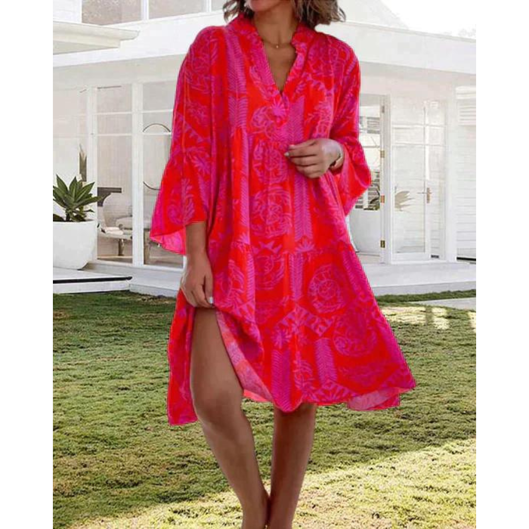 Boho Jurk van Katoen Met Bloemenprint