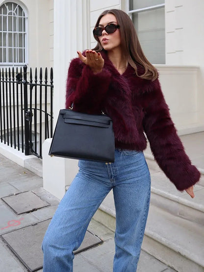 Dames Jas Diepe Burgundy Rood Leerlook