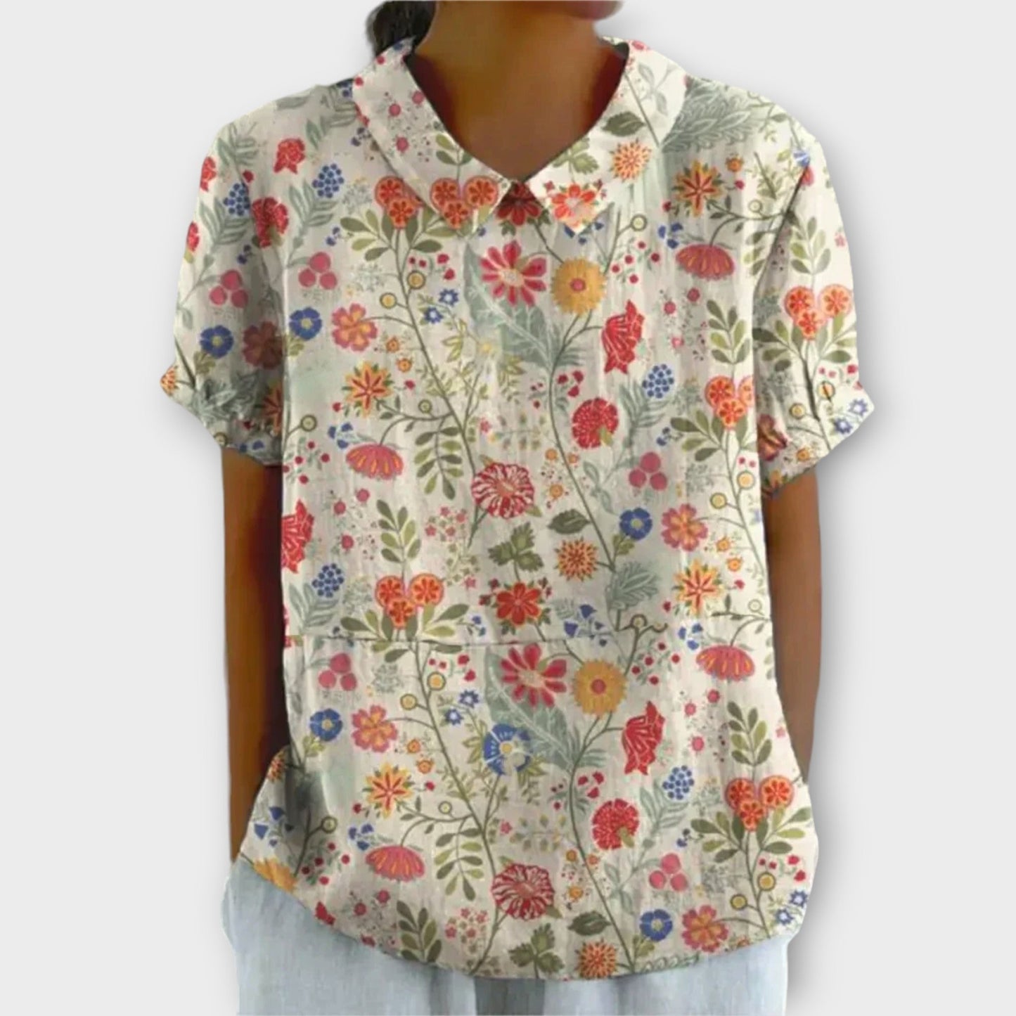 Vrouwelijke Zomerblouse Korte Mouw Bloemenprint Elegance