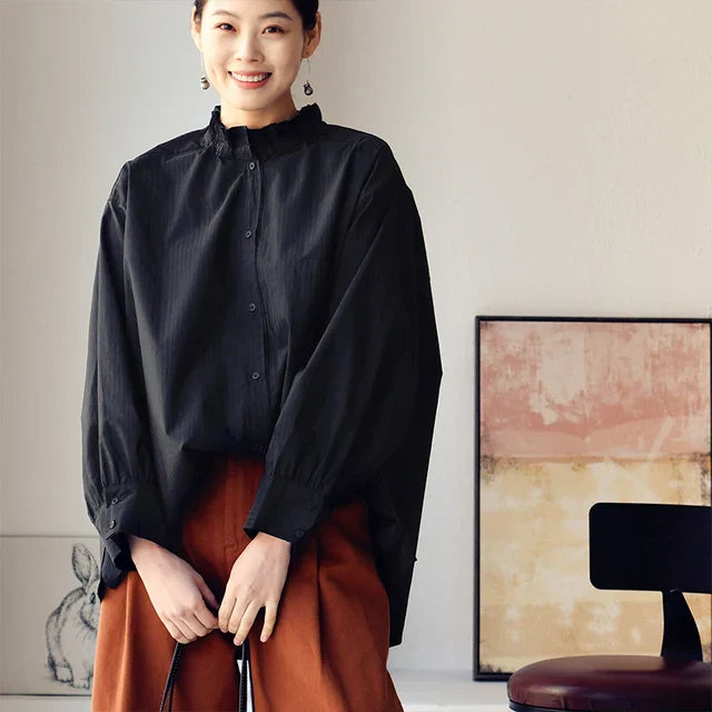 Vrouwen Blouse Asymmetrisch Gestreept Katoen