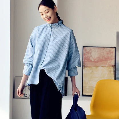 Vrouwen Blouse Asymmetrisch Gestreept Katoen