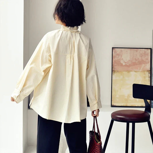 Vrouwen Blouse Asymmetrisch Gestreept Katoen - StudioMarella