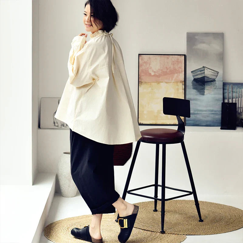 Vrouwen Blouse Asymmetrisch Gestreept Katoen