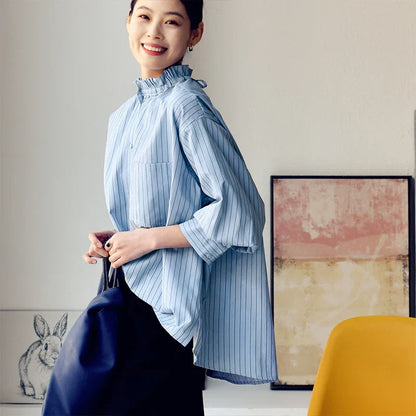Vrouwen Blouse Asymmetrisch Gestreept Katoen