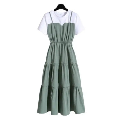 Jurk met Riem en Kleurblokken Modieus Design