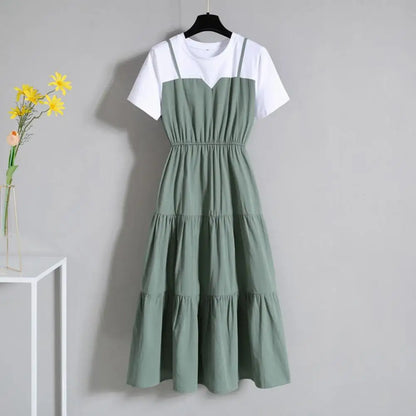 Jurk met Riem en Kleurblokken Modieus Design