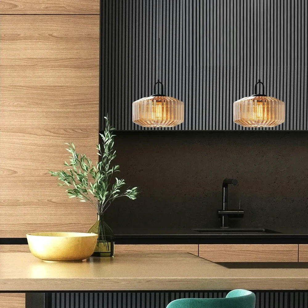 Hanglamp Geblazen Glas Gestreept Vintage Minimalistisch LED Eetkamer Woonkamer Slaapkamer