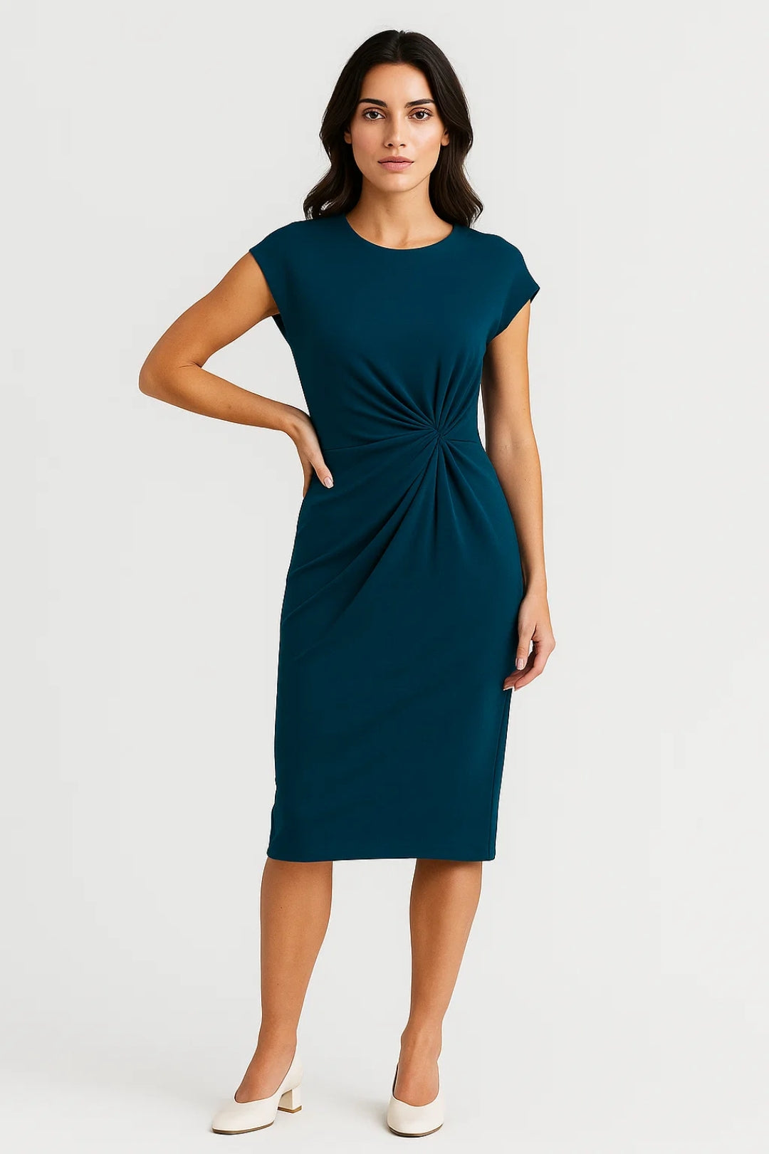 Midi Jurk voor Dames Klassiek Figuurvolgend met Twist Detail