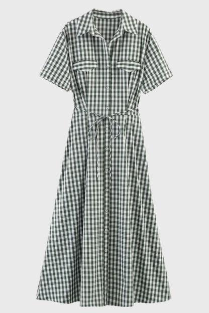 Jurk Dames Zomer Geruit met Strikceintuur Midi Modaal - StudioMarella