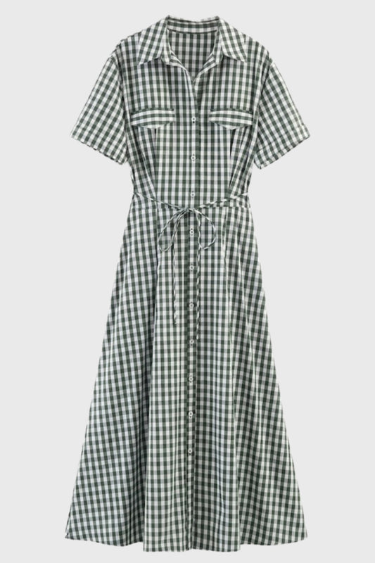Jurk Dames Zomer Geruit met Strikceintuur Midi Modaal - StudioMarella