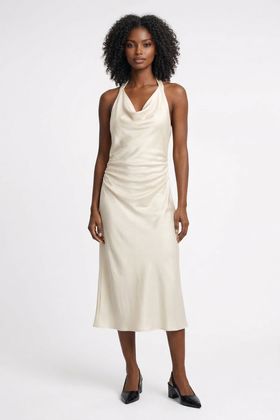 Elegant Midi Jurk met Halterhals en Open Rug voor Dames