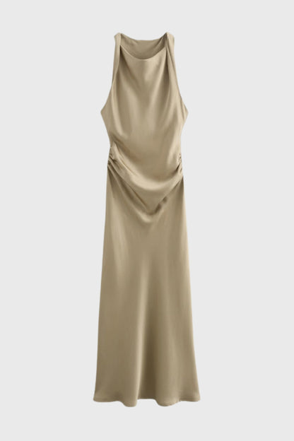 Elegant Midi Jurk met Halterhals en Open Rug voor Dames