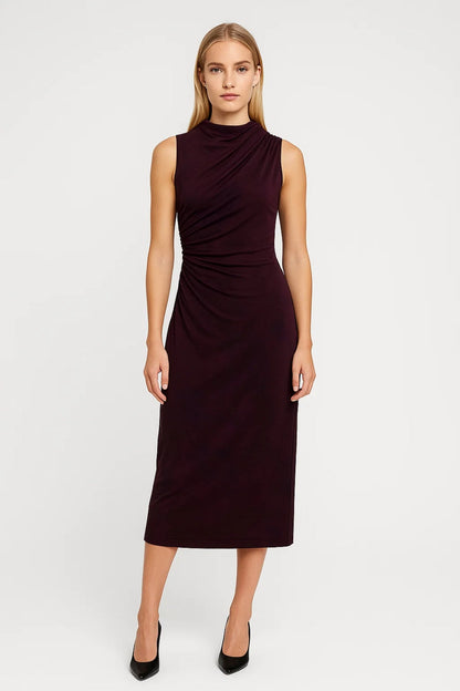 Mouwloze Midi Jurk Dames Zomer Elegant Ruches
