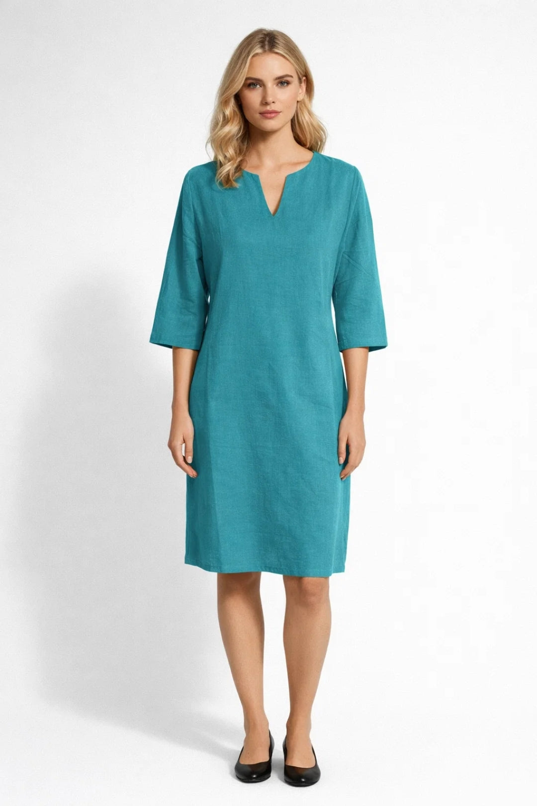 Midi Jurk Dames Rechte Pasvorm met Split Hals Casual Stijl - StudioMarella